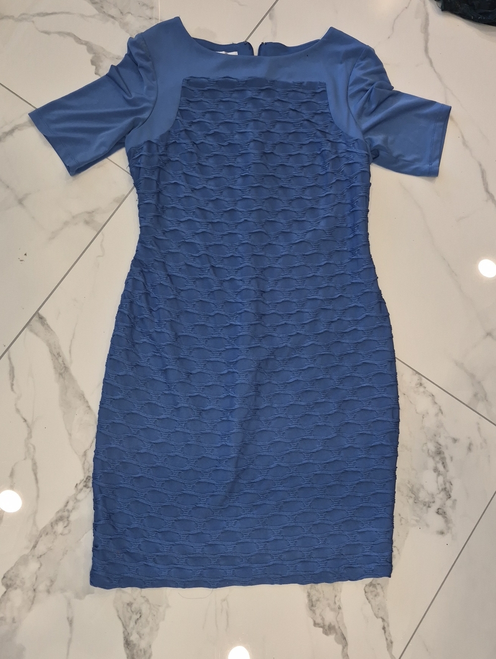London Times Blue Textured Midi Sheath Dress